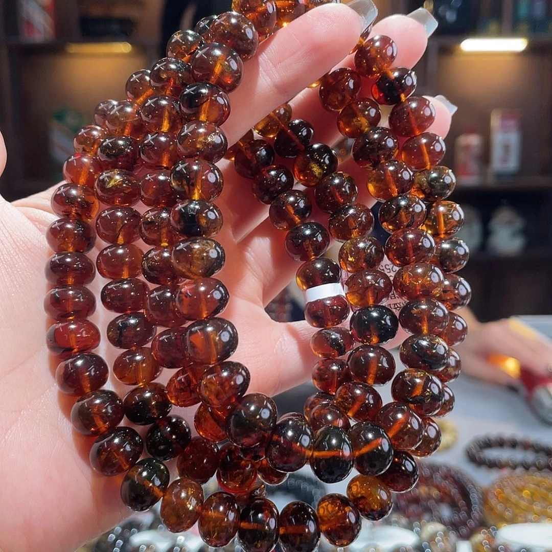 琥珀未镶嵌手链11m血