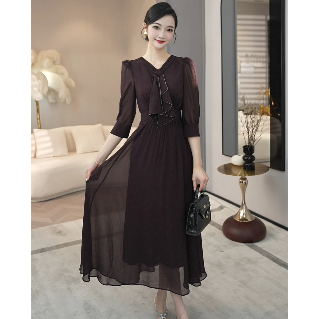 2025夏季新款【LT-1065】高级感轻奢女装小众紫红色爆款连衣裙子女