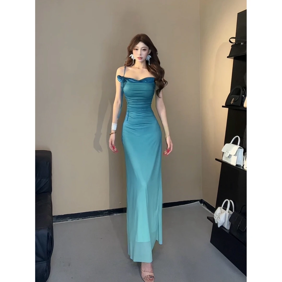 小莹日记【极光】夏季渐变设计感修身吊带连衣裙QZYHZ52278