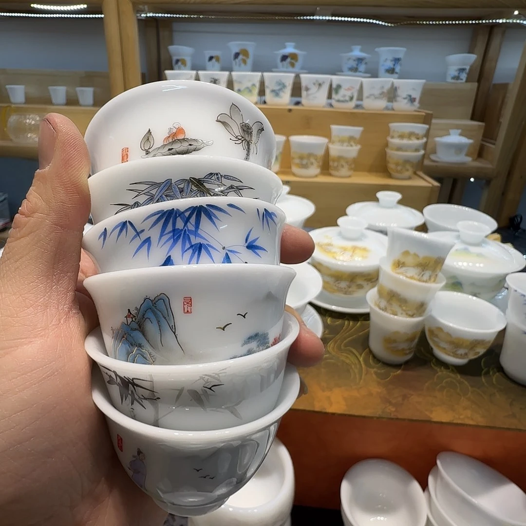 冰种贴花反囗杯一组六个