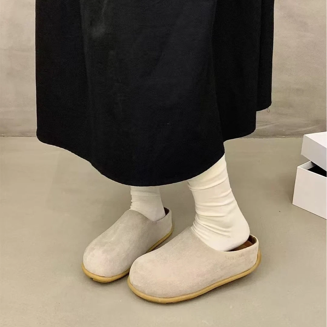 2024秋冬复古绒面小土豆勃肯鞋女厚底加绒毛毛鞋外穿丑萌大头棉鞋