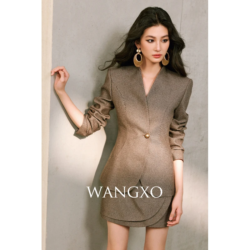 WANGXO  斜纹收腰正肩分割西装套装 253882W/253882W-1