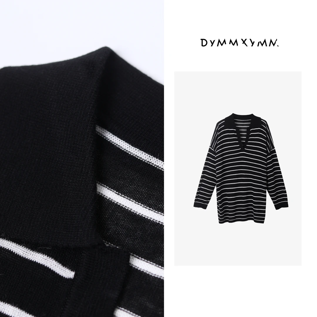 【DYMMXYMM】-极简风高级感条纹半开翻领上衣-5SS6121