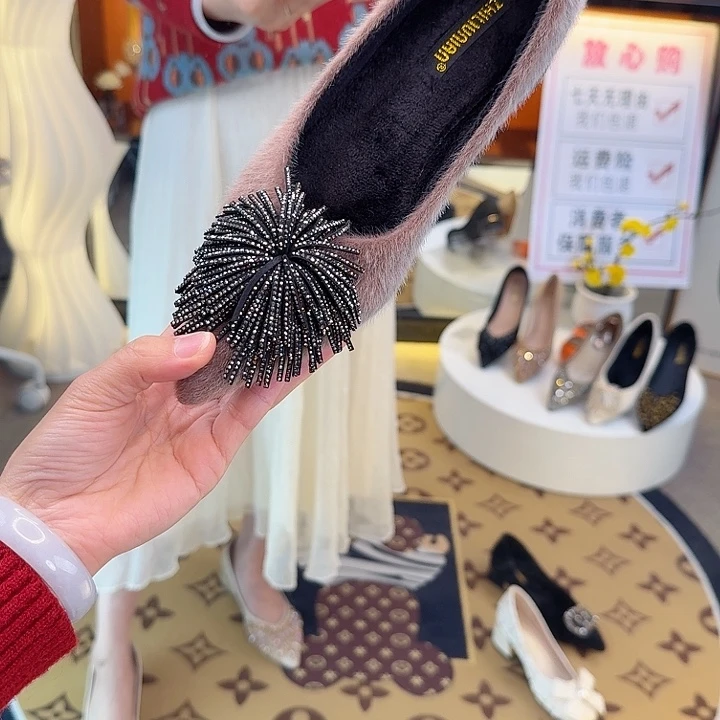 2025水貂毛保暖加厚羊绒女款单鞋