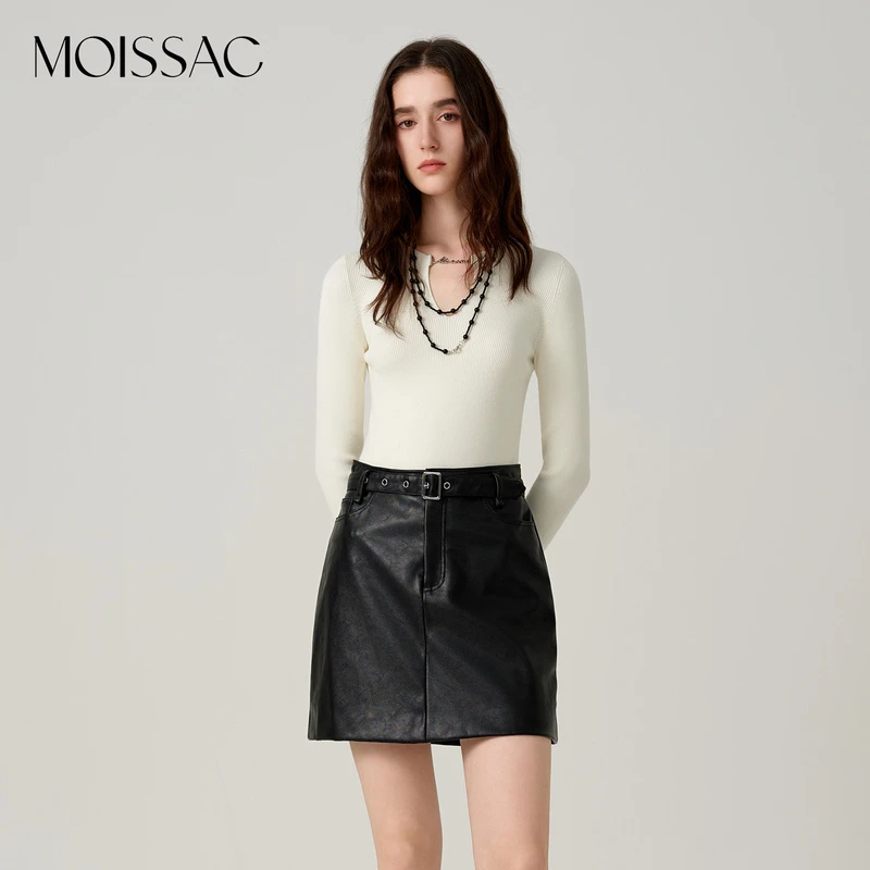 【蒋千金】MOISSAC摩萨克冬修身法式领部镂空设计弹力毛针织衫女