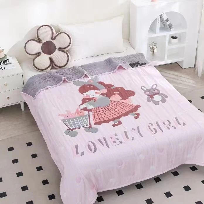 【可爱女孩150×200cm泡芙被】～多层纱布棉加厚泡芙被多功能两面