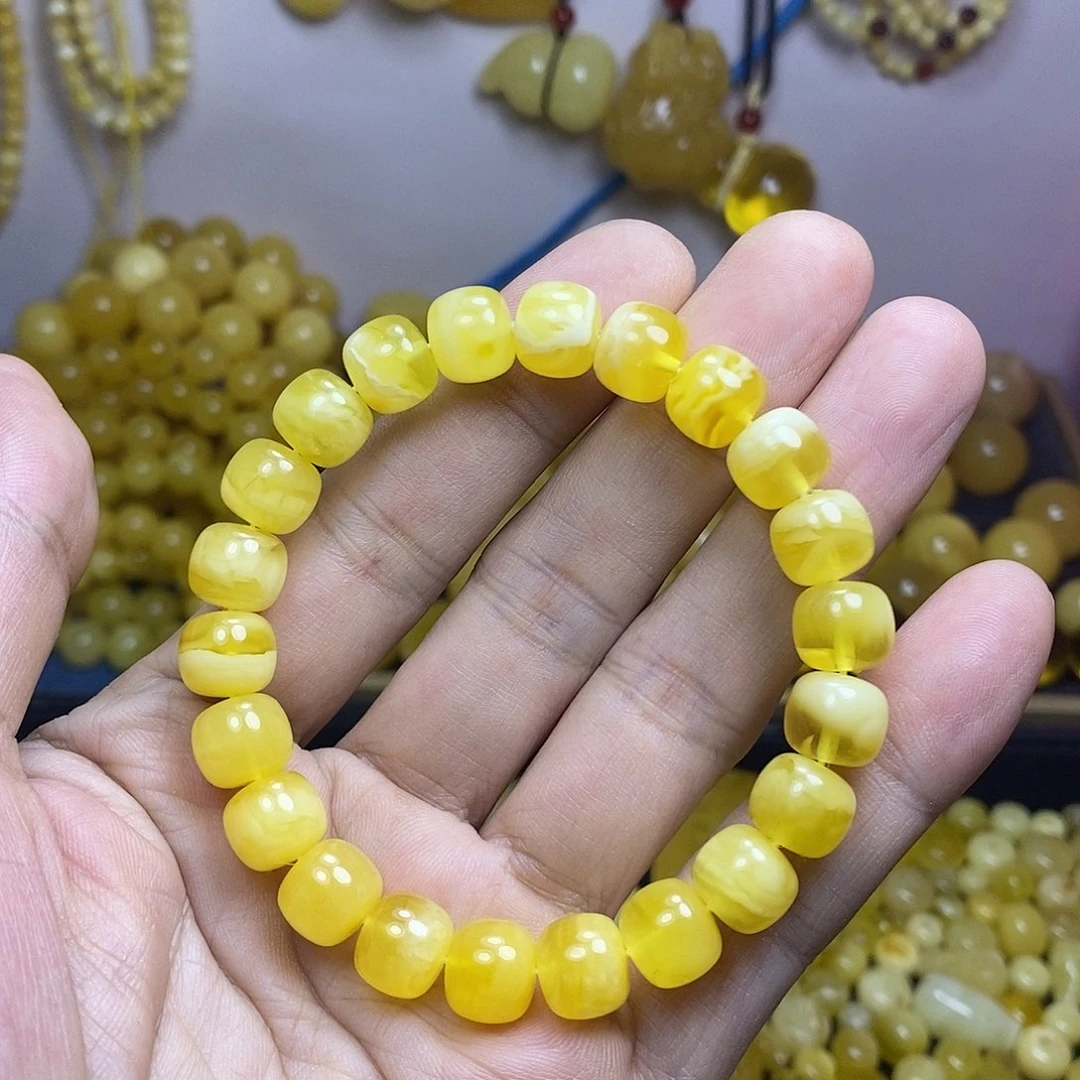 琥珀未镶嵌颈饰天然蜜蜡白花10加老型手串