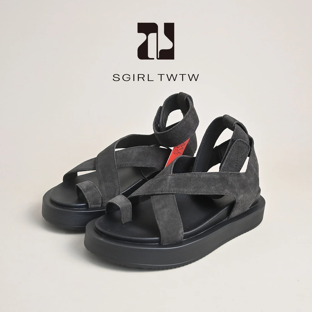 SGIRL 复古套趾魔术贴罗马凉鞋2025夏新款轻软户外百搭厚底凉鞋女