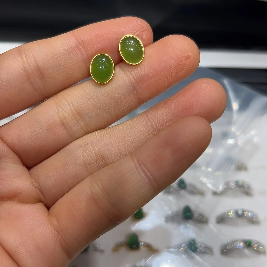 和田玉耳饰颜色多样性发货拍一发一银S925镶嵌?*儿