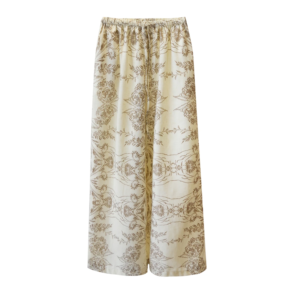 【18239】2025新款时尚韩系高腰显瘦复古印花阔腿直筒裤