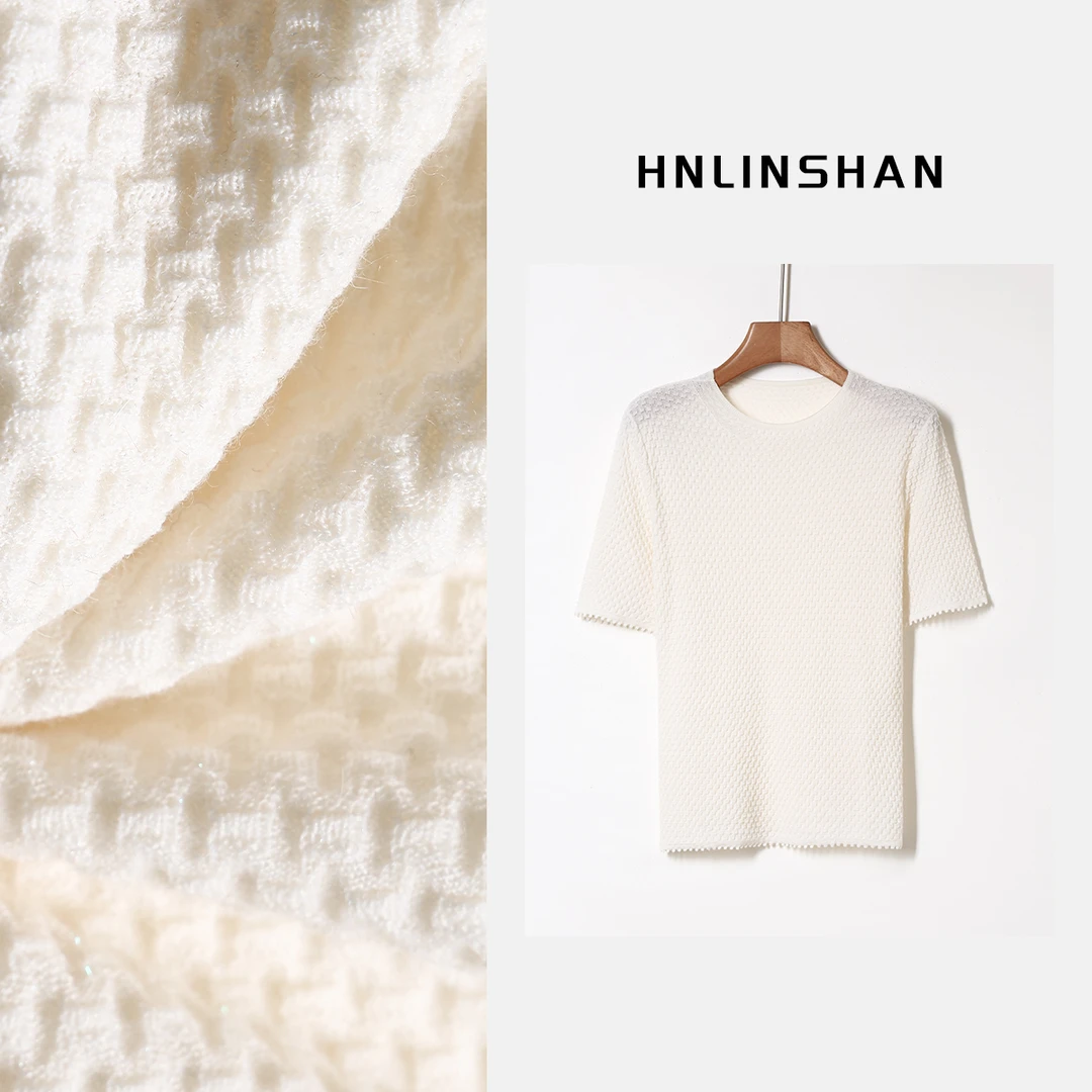 HNLINSHAN【金银葱】意大利纺纱工艺金丝羊毛短袖BQZ3010