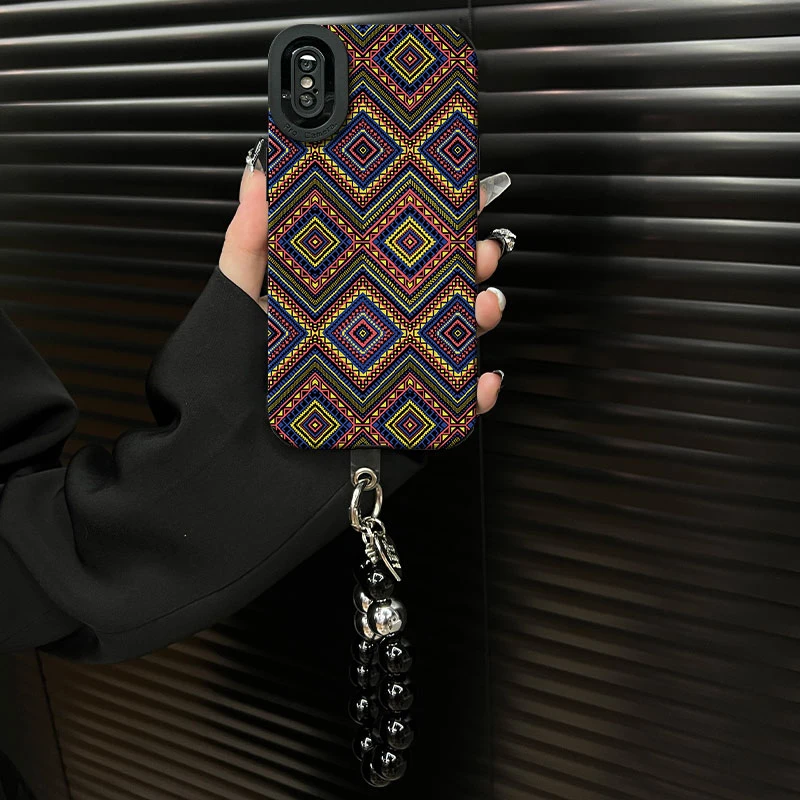 适用【苹果xsmax】复古菱格花纹ins风小羊皮创意全包网红手机壳女款