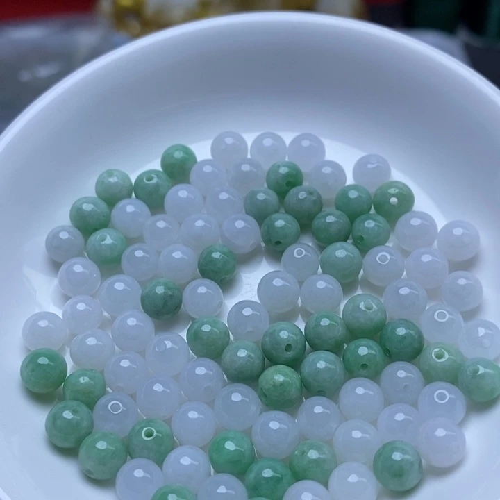 翡翠未镶嵌手链卡7冰绿白10个