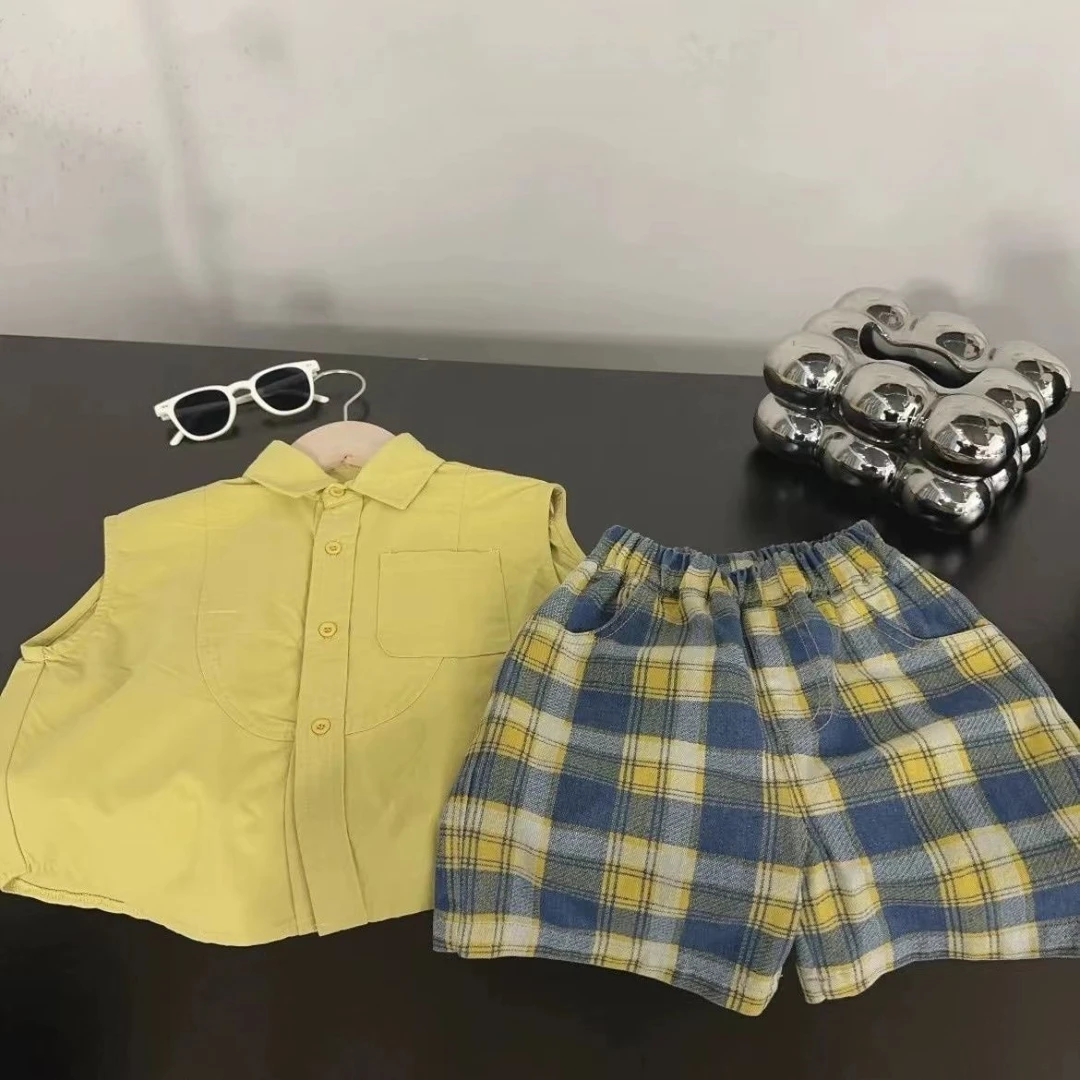 男童背心套装2025夏季新款韩童儿童装无袖衬衫中小宝宝衬衣两件套