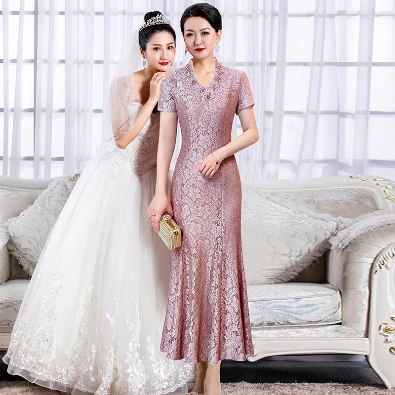 5885喜婆婆宴会装礼服夏季显瘦高端结婚婚礼妈妈礼婚宴旗袍裙