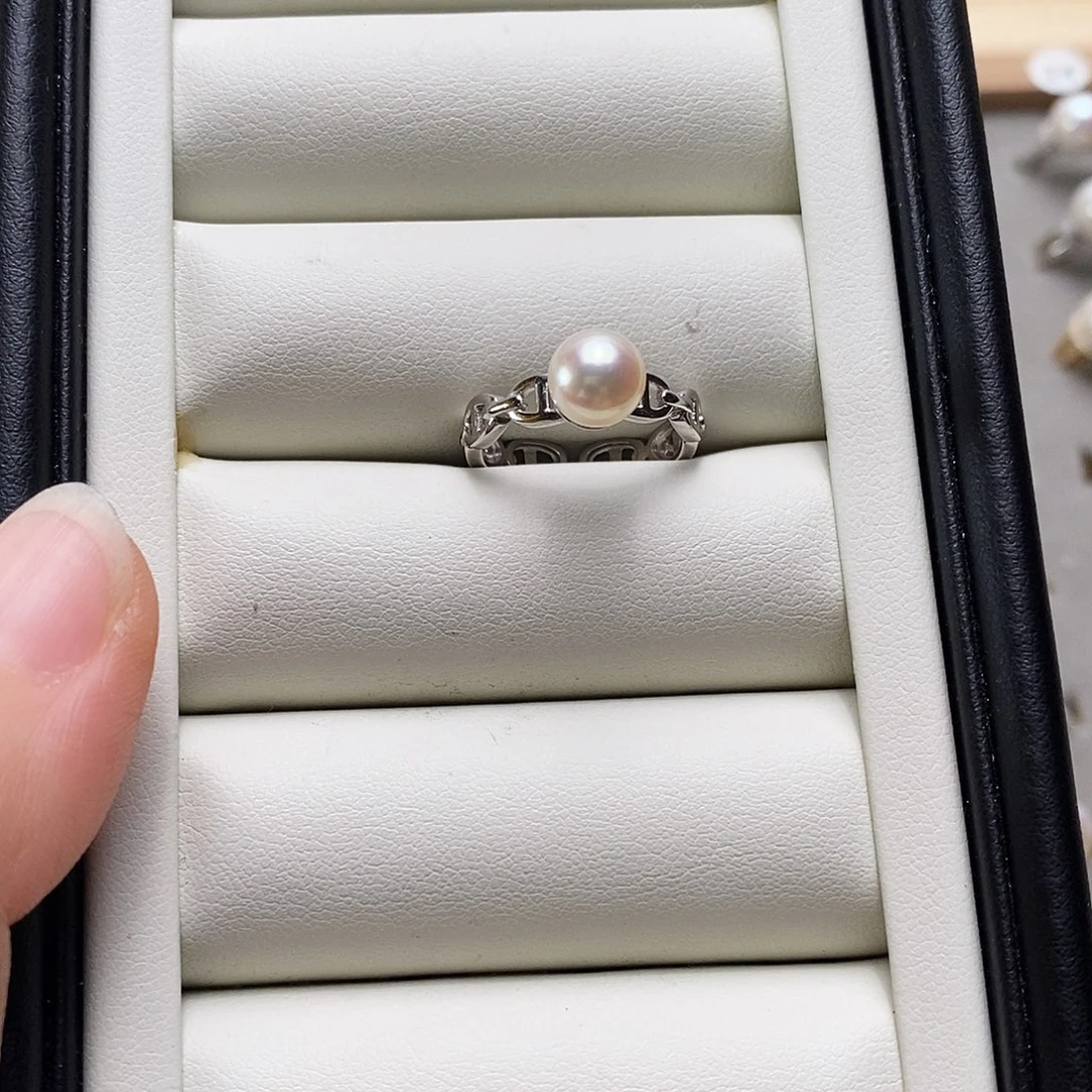 柿***酒银S925镶嵌海水珍珠戒指