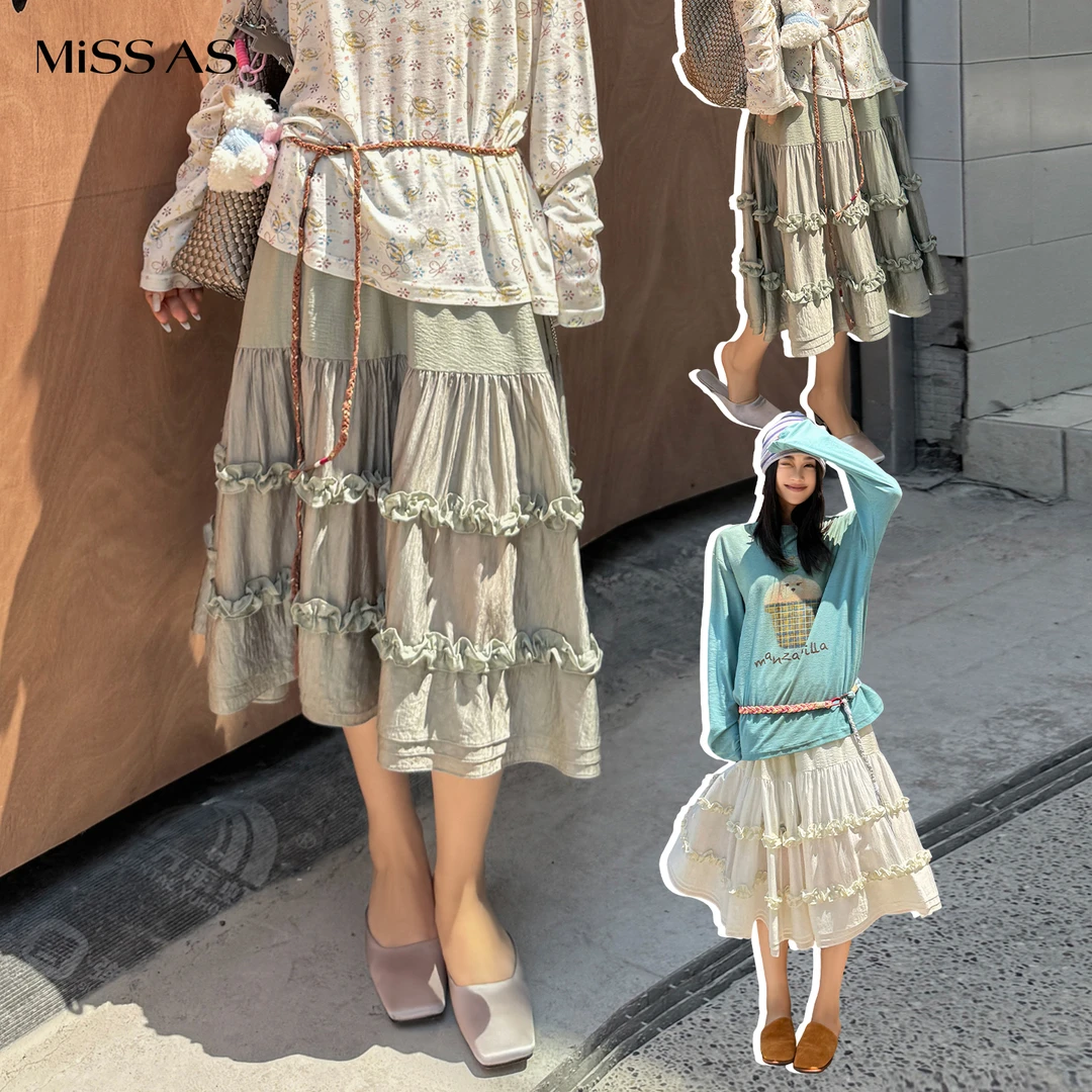 【manzanilla】百搭木耳边拼色半身长裙女款25秋冬新品MISSAS买手店