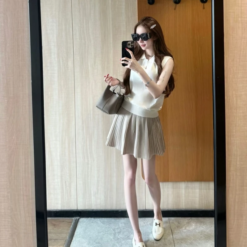 小个子白色polo领无袖背心女夏季新款高级感气质显瘦薄款针织上衣