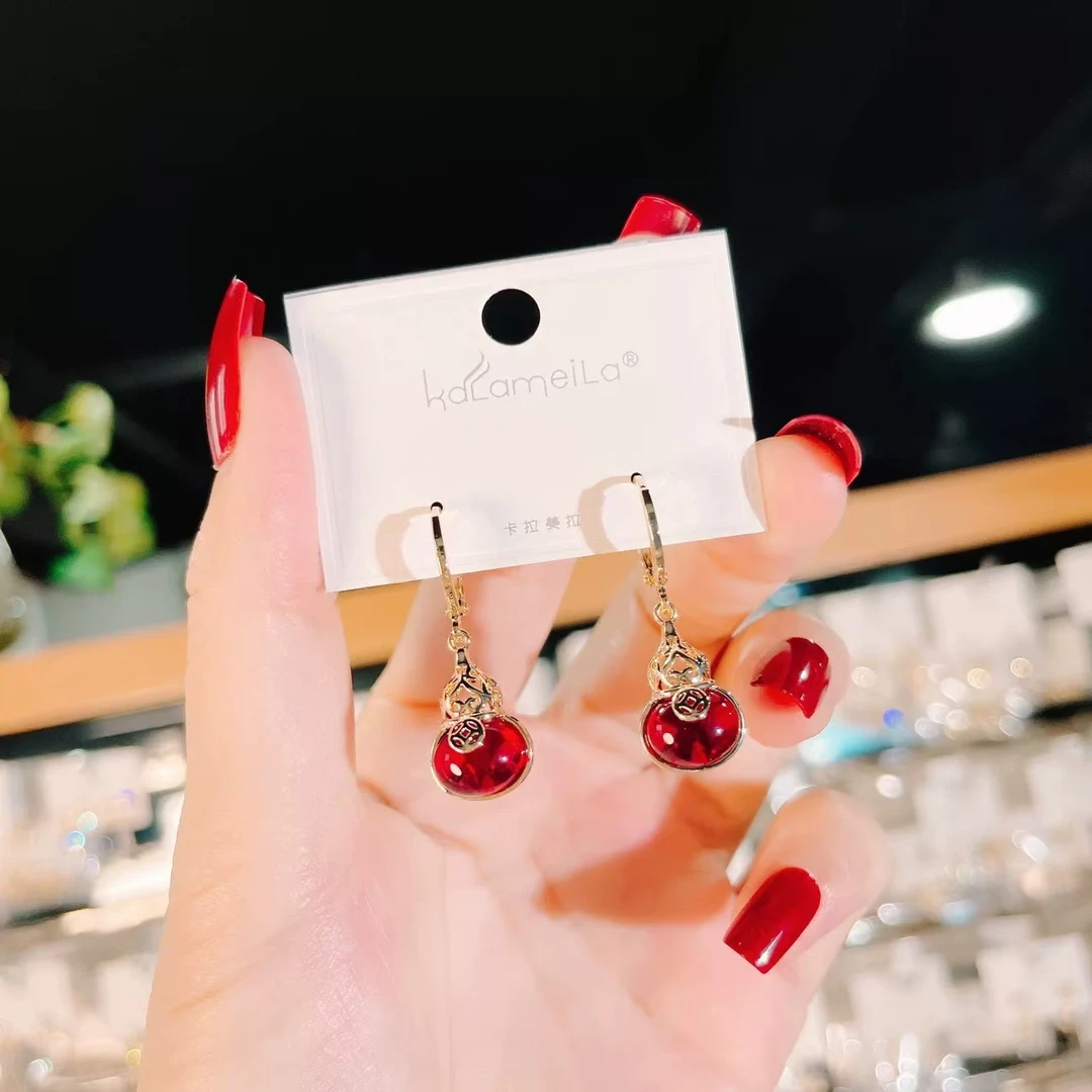 铜合金合成锆石耳饰 优雅气质设计款葫芦轻奢时尚女士女式耳环Q54