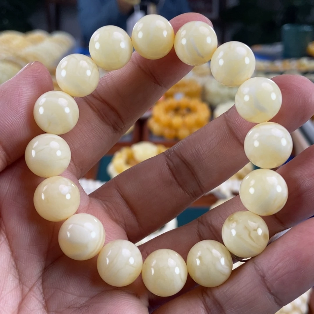 琥珀未镶嵌珠宝奇石13白蜡虎皮纹手串20.6