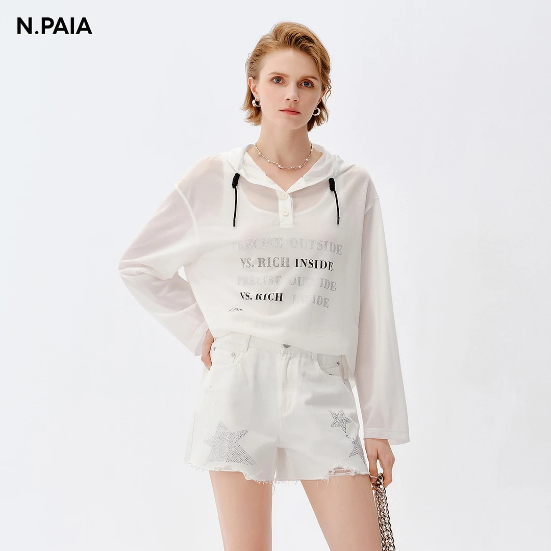 【冰凉丝4.0】恩派雅25春新款字母烫钻连帽上衣防晒服女XWKEA5402A