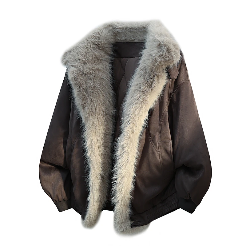 美式高街大毛领男女夹克外套冬季短款加绒加厚棉衣短款座山雕棉服