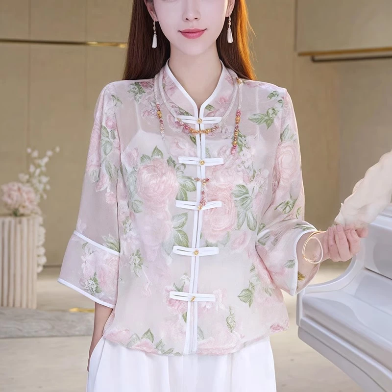 绝美新中式外套薄款盘扣上衣开衫唐装衬衫女夏国风防晒衣薄纱外穿