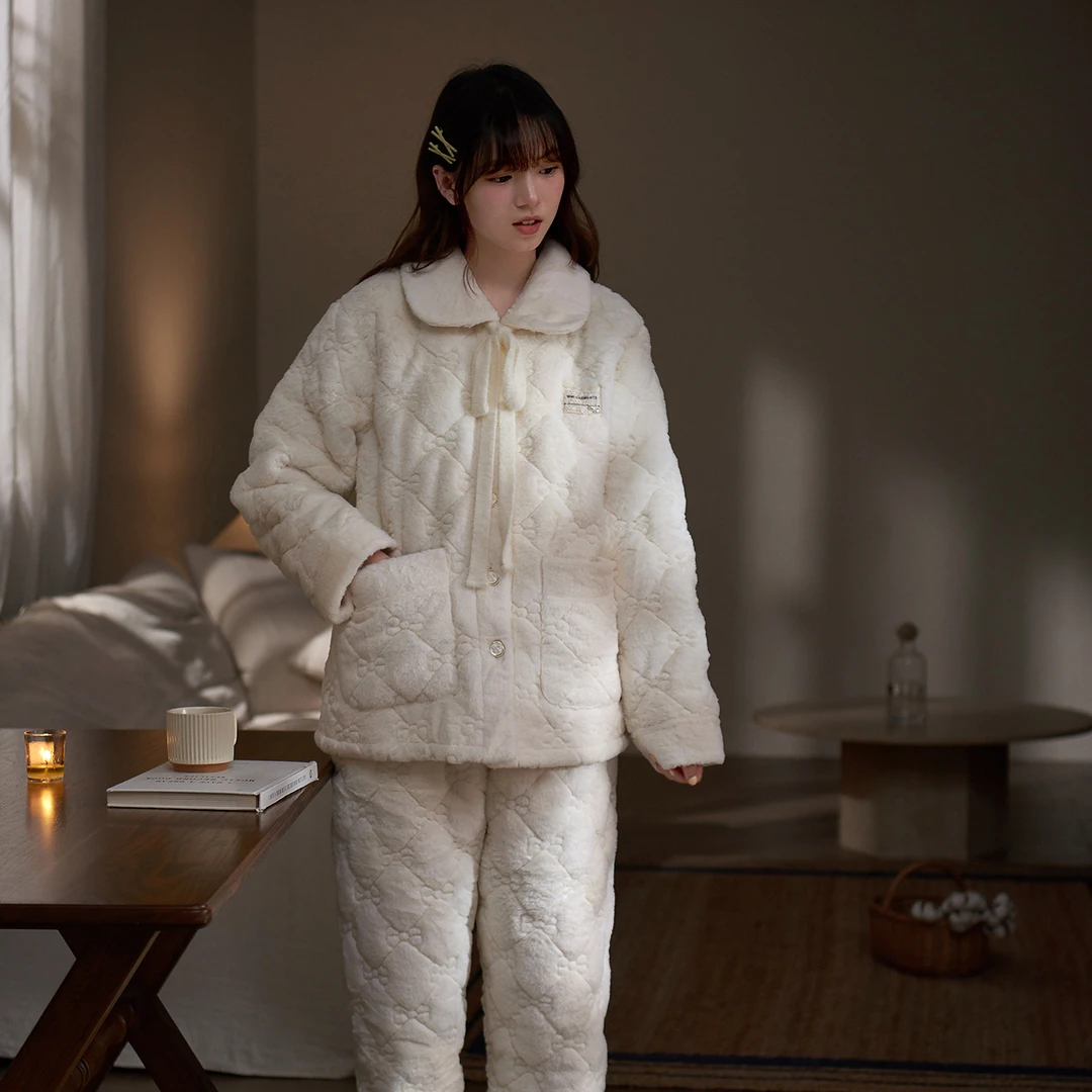 思莉太太【棉花糖衣】冬季睡衣女加厚加绒甜美三层夹棉可外穿家居服