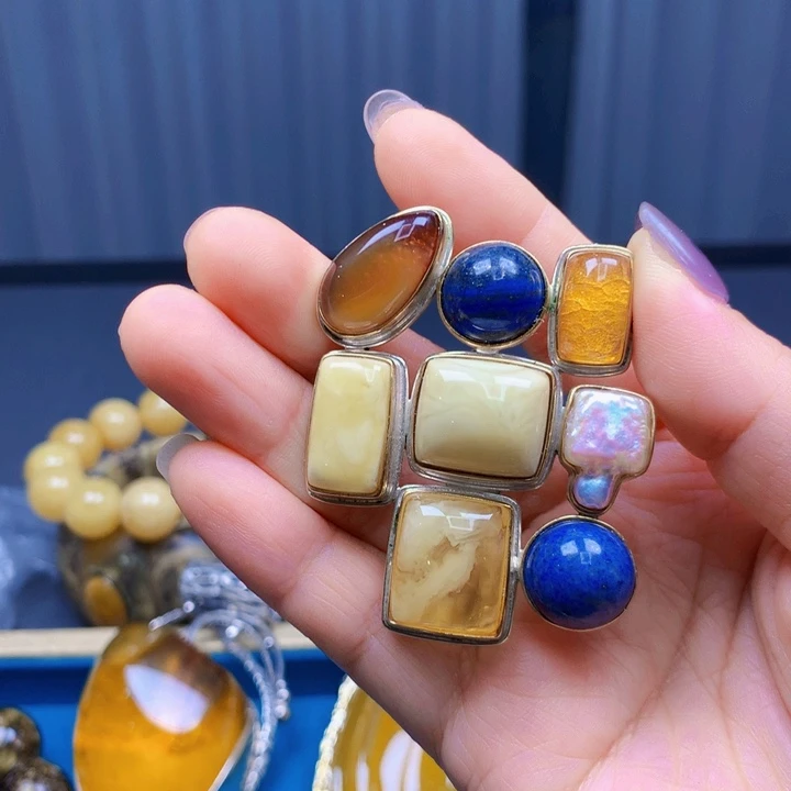 琥珀颈饰银S925镶嵌波兰设计款琥珀蜜蜡