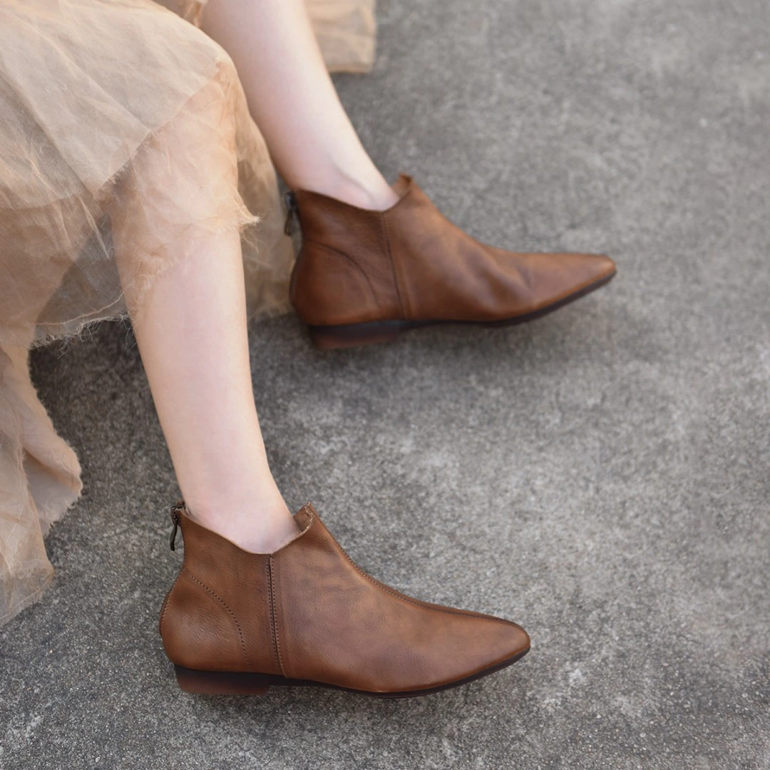 Artmu阿木原创复古尖头美拉德靴子平底短靴爆款棕色踝靴303-95