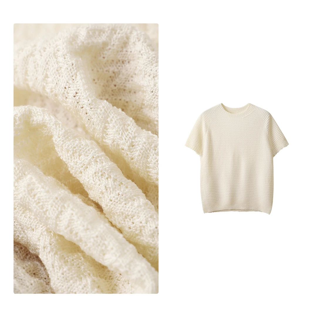 惊喜！门店20&9！织云T恤」泡泡肌理感绵羊毛中短袖针织上衣女 T4662