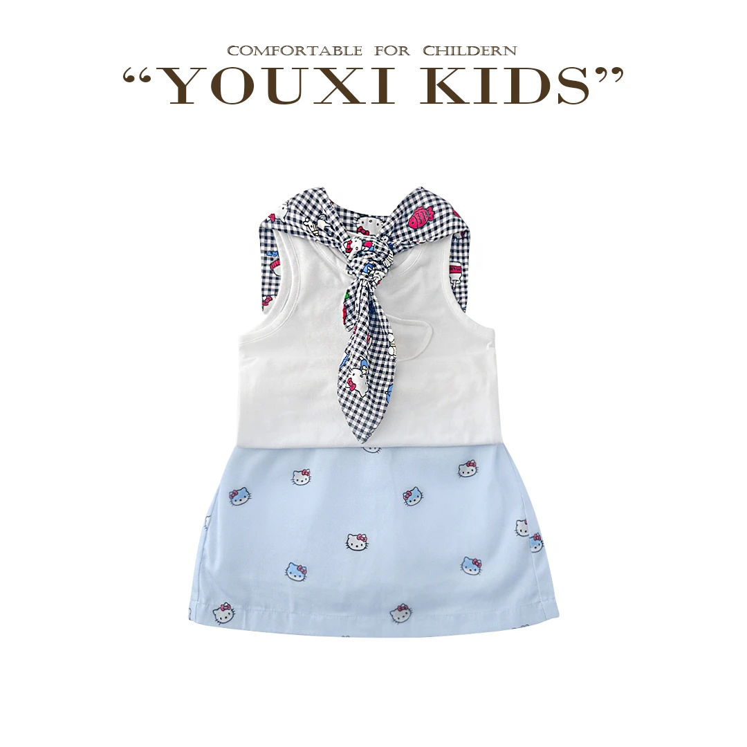 现飞飞家·包你可爱夏季女童可爱三件套KT洋气韩版无袖套装 FF2636
