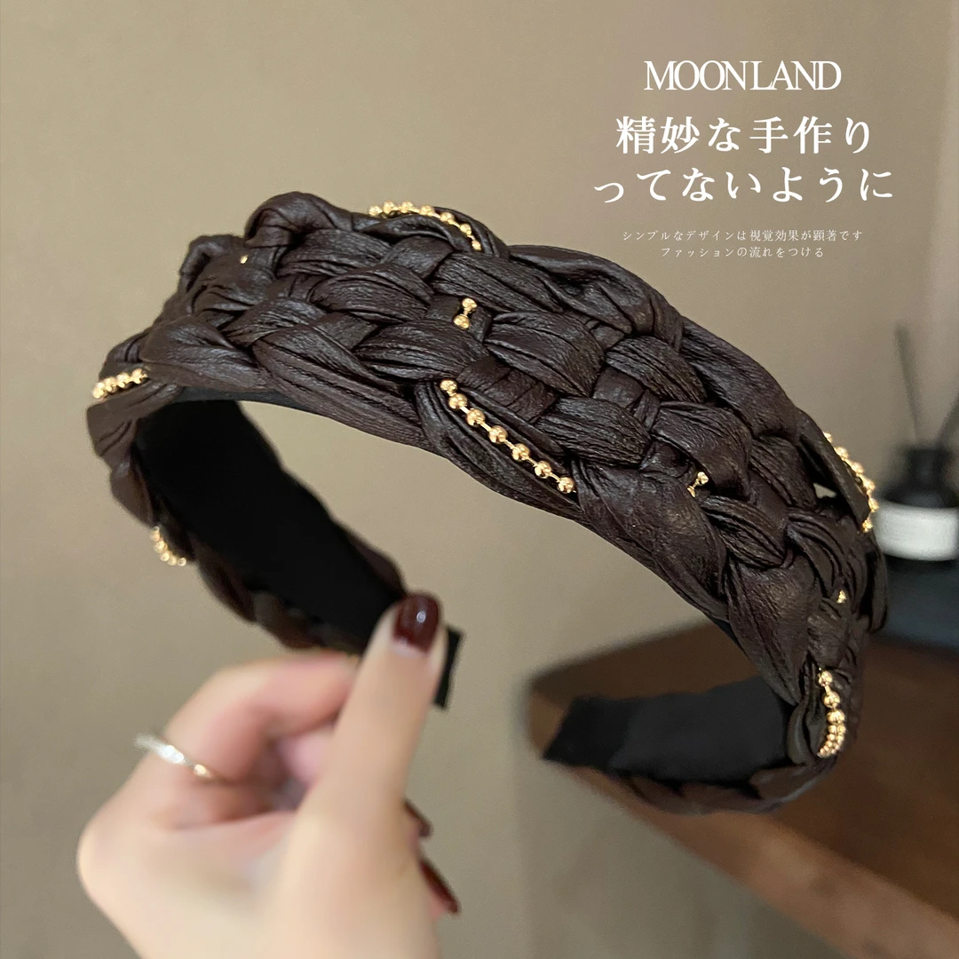 高级感皮质编织发箍复古港风发卡外出百搭发捆洗脸压发头箍头饰女