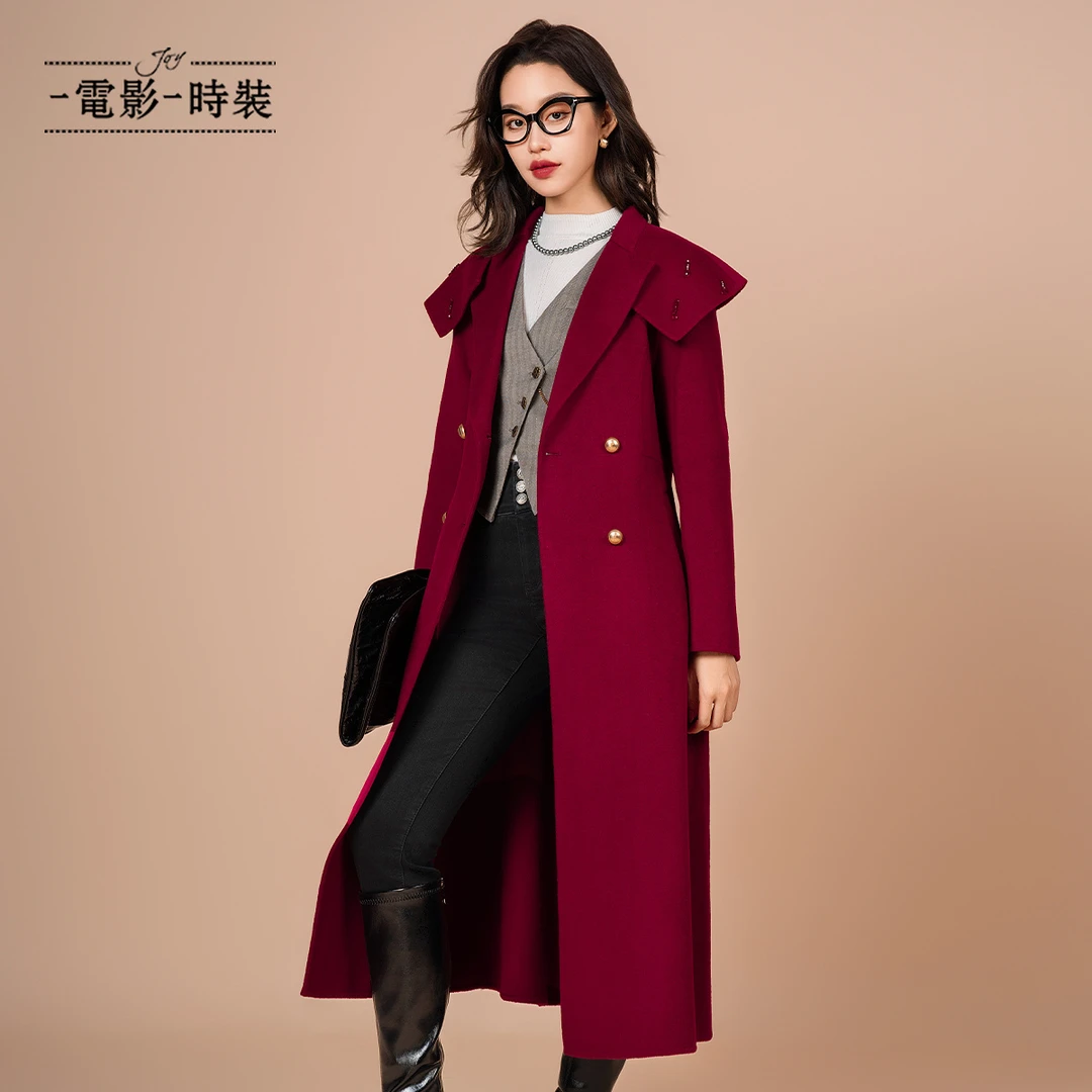 【程钱钱】一电影一时装气质长款100%绵羊毛双面呢大衣FFCG811089