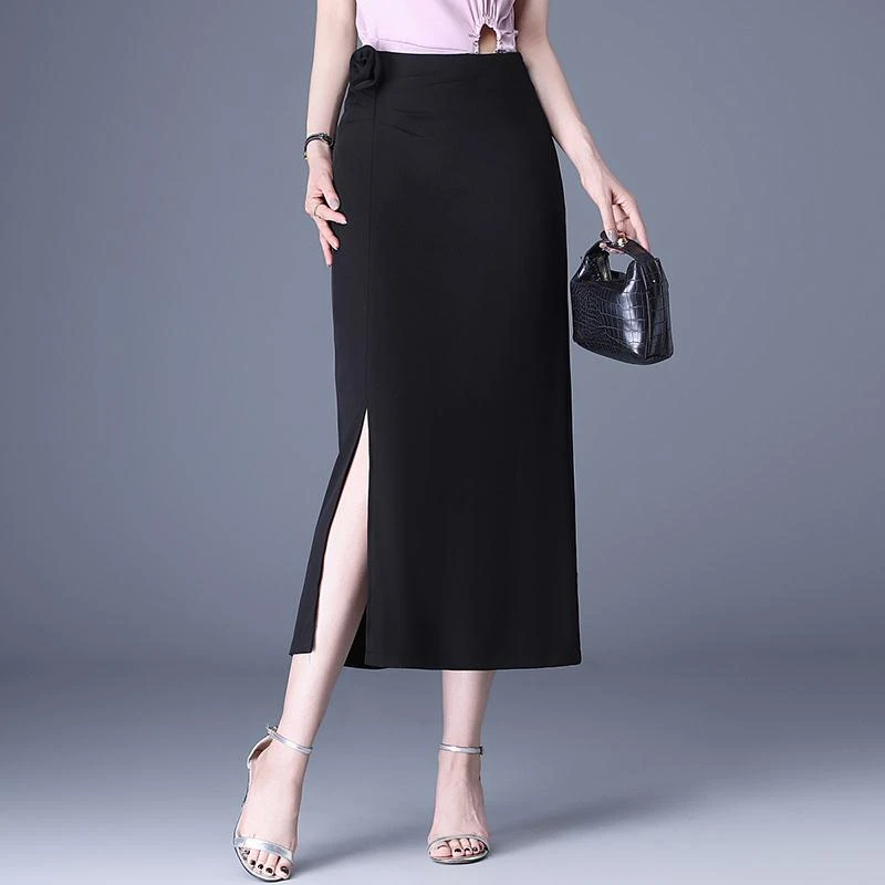 法劳格高级感黑色半身裙女包臀裙2025夏季新款高腰显瘦中长款开