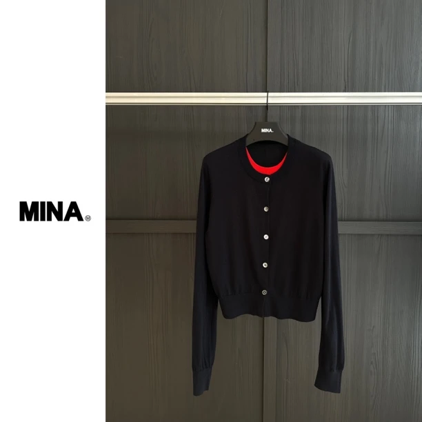 【MINA】秋冬简约气质假两件撞色开衫