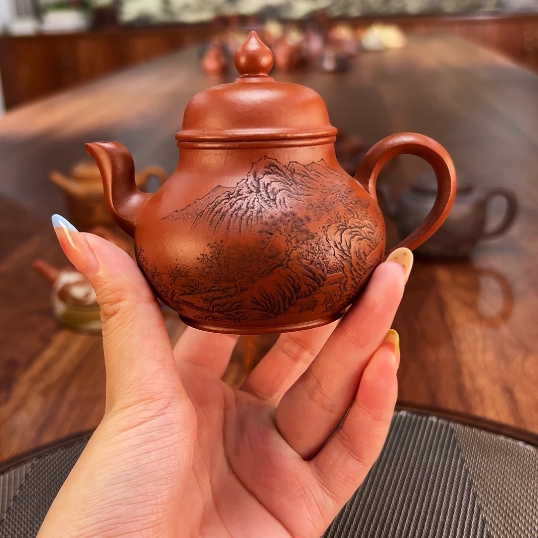 紫砂茶壶溪山清韵朱泥迦南壶