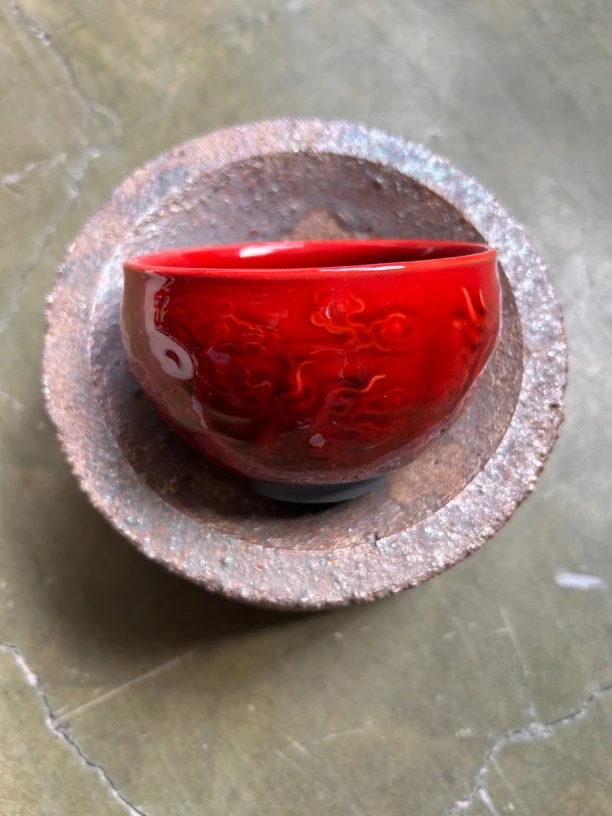 高端茶器主人杯牛血雕刻红龙