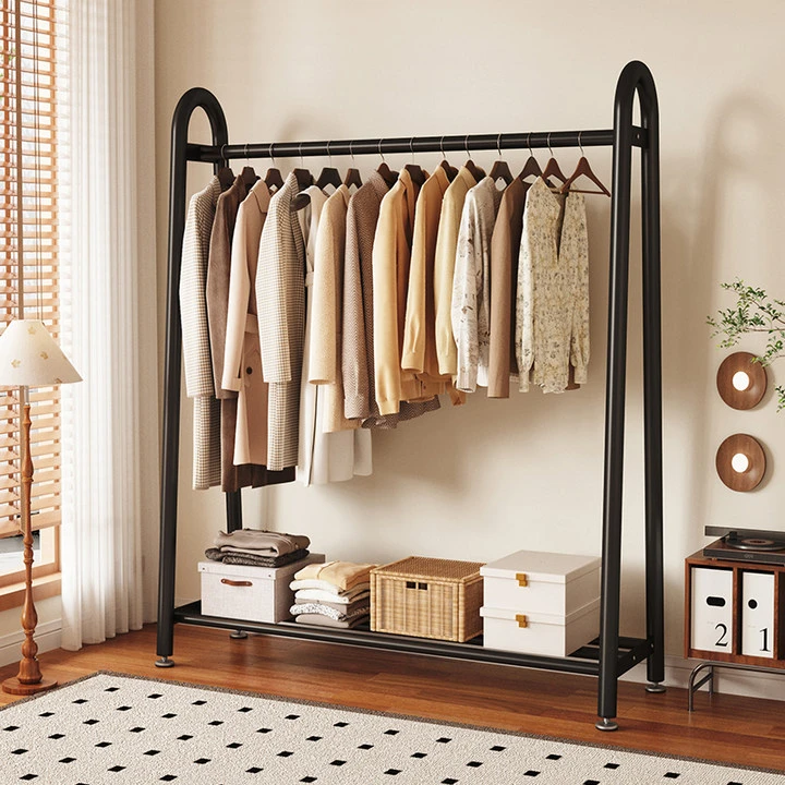 铁艺挂衣架落地卧室家用晾衣架简易衣帽架室内阳台落地杆式置衣架