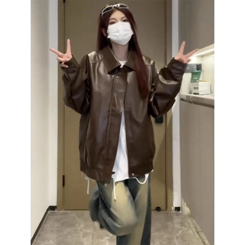 美拉德飞行夹克外套男款春秋季美式棕色机车皮衣vibe潮牌简约上衣