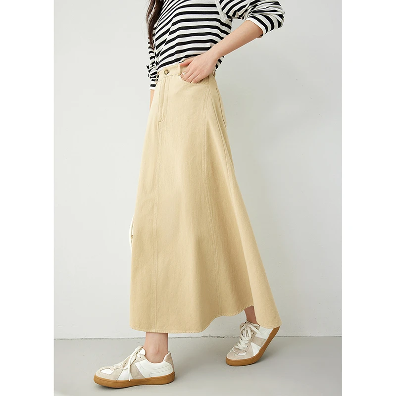 *梵希蔓时尚休闲纯色半身裙秋季新品A型大摆中长款单裙M5830