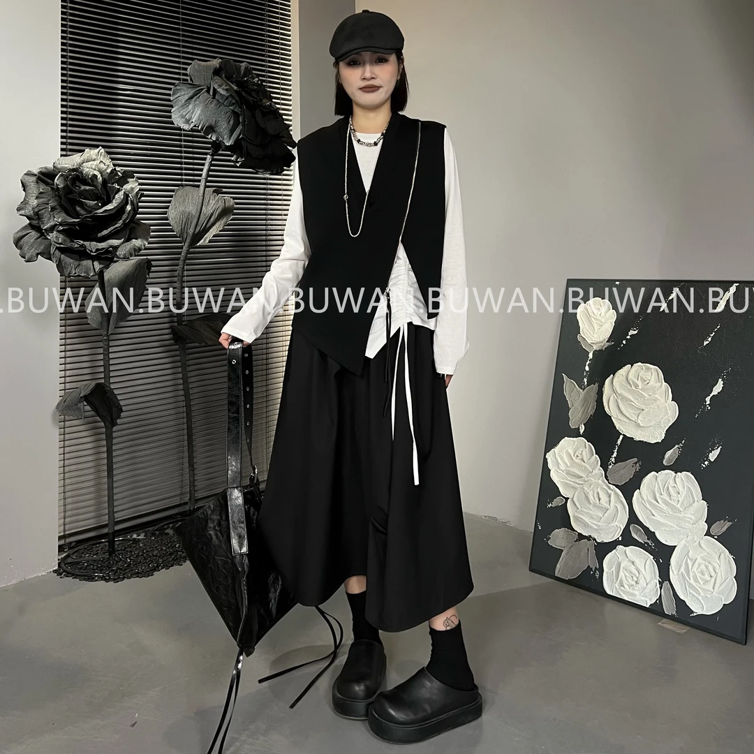 BUWAN【偏爱】春夏斜拉链不规则下摆显瘦遮肉叠穿百搭马夹7625