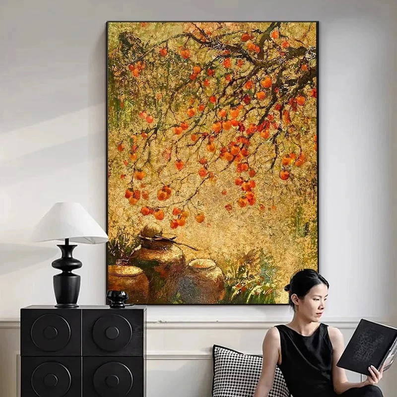 手绘油画《硕果累累》中古风客厅沙发背景墙装饰画肌理玄关餐厅挂画