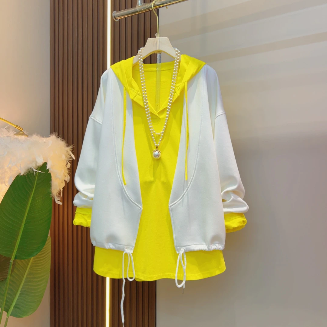 早春减龄连帽糖果色时尚潮流百搭遮肉宽松外套+帽衫套装1314+1313