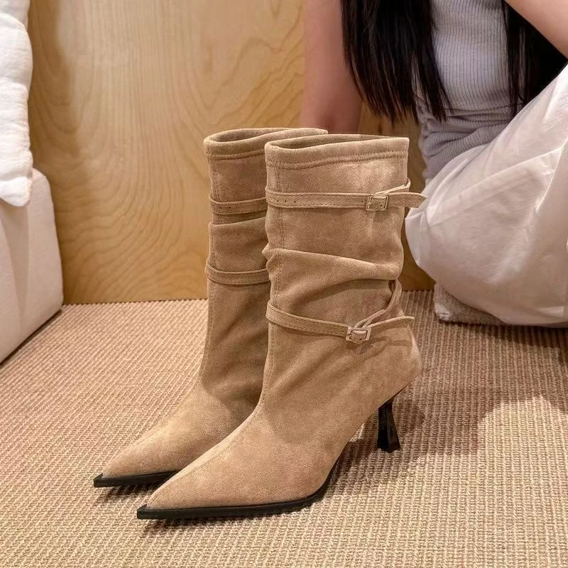 时装靴棕色筒靴单靴女靴女鞋秋冬瘦瘦靴高跟短靴长靴气质网红时尚