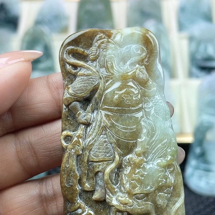 颈饰未镶嵌翡翠天然翡翠玉龙关公