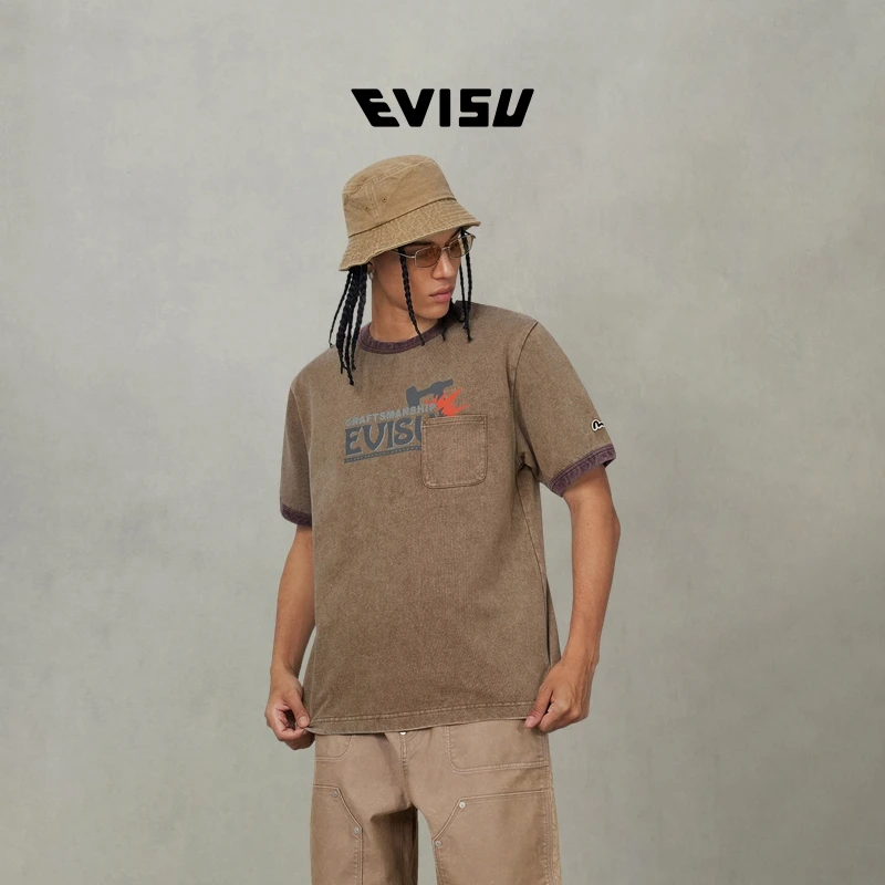 EVISU福神 2025秋新品男工装印花宽版滚边T恤2EAEJM5TS6025RXCT