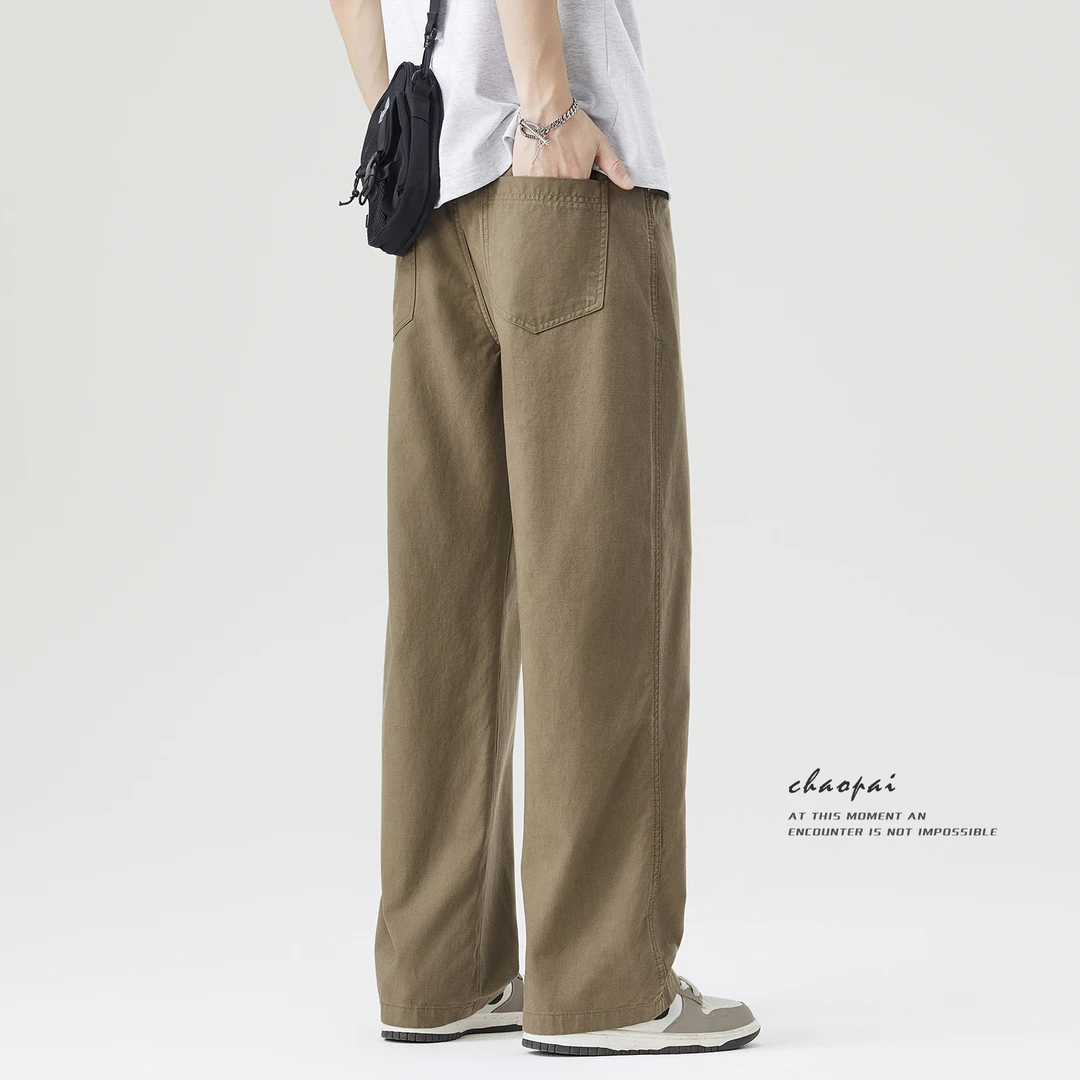 莱赛尔休闲裤男秋季新款纯色简约百搭垂感阔腿裤宽松直筒男士裤子