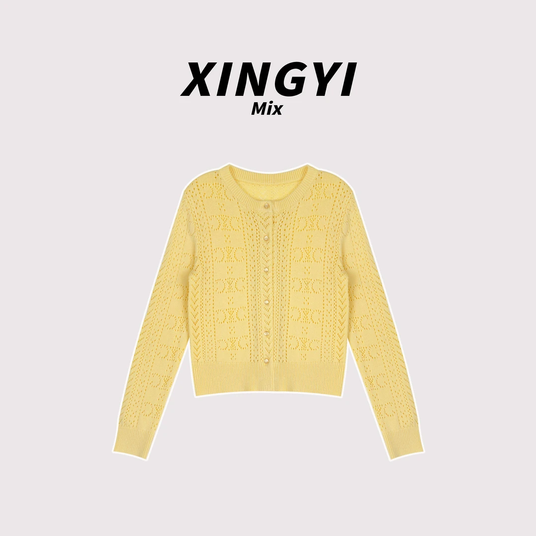 『XINGYI』小鸡黄法式凯旋门高定镂空针织开衫XY9512