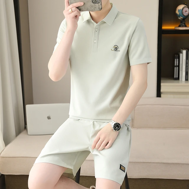 夏季男士短袖短裤套装加肥加大码polo衫薄款速干色休闲运动夏装
